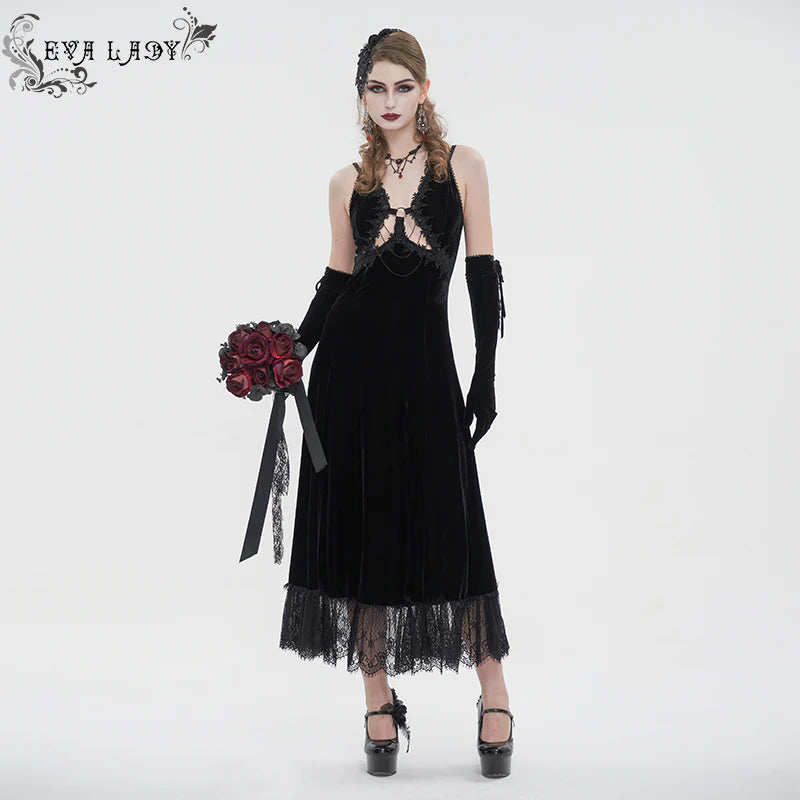 Celeste Black Gothic  Velvet Halter Dress by Eva Lady