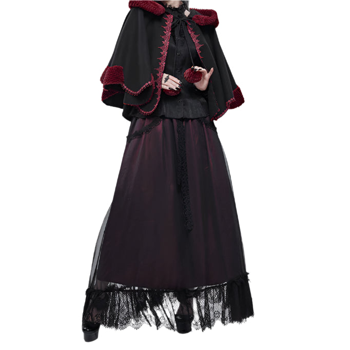 Thorns Of A Rose Gothic Red Faux Fur Shawl Cape by Devil Fashion