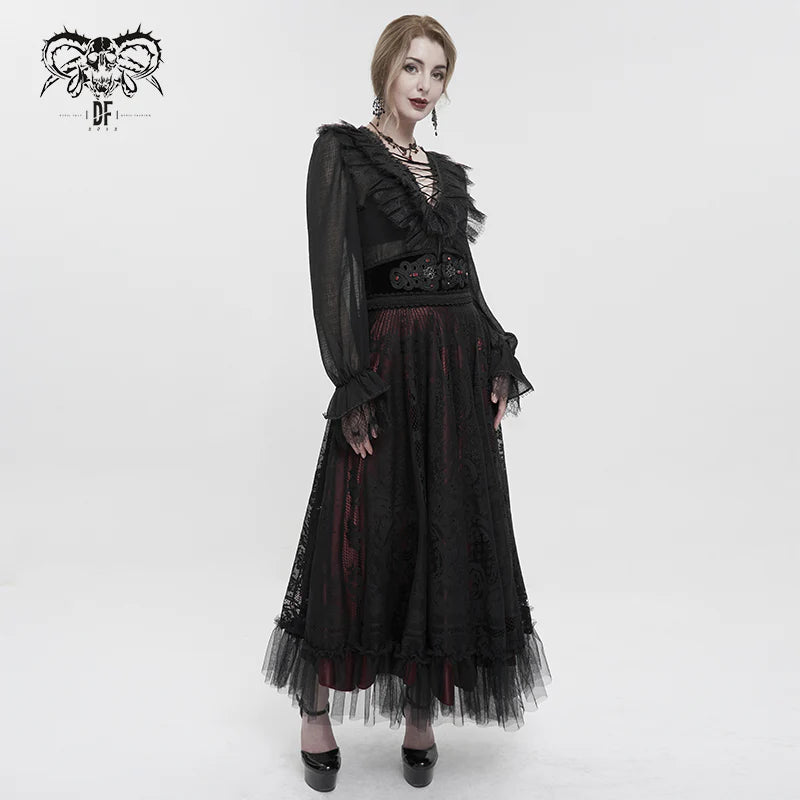 Dark Delights Gothic Lace Red Skirt by Devil Fashion