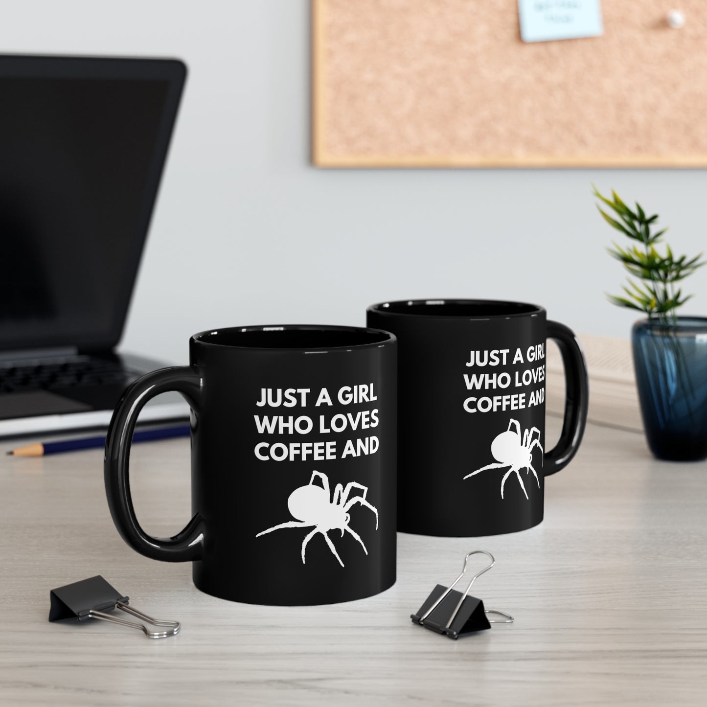 A Girl Who Loves Coffee and Spiders 11 oz. Black Mug by The Dark Side of Fashion