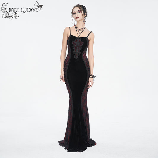 Midnight Feast Gothic Lace Velvet Dress by Eva Lady