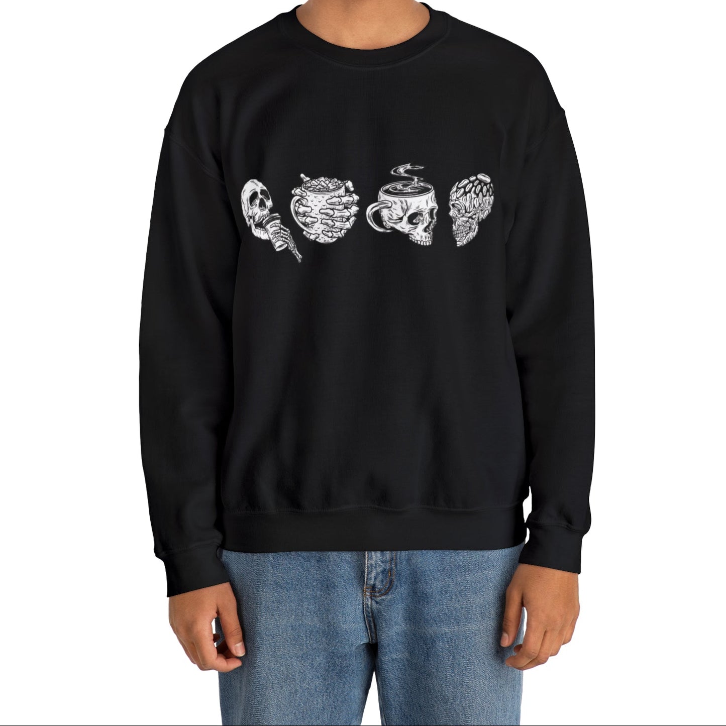 Skull Coffee Lovers Crewneck Sweatshirt Top by The Dark Side of Fashion