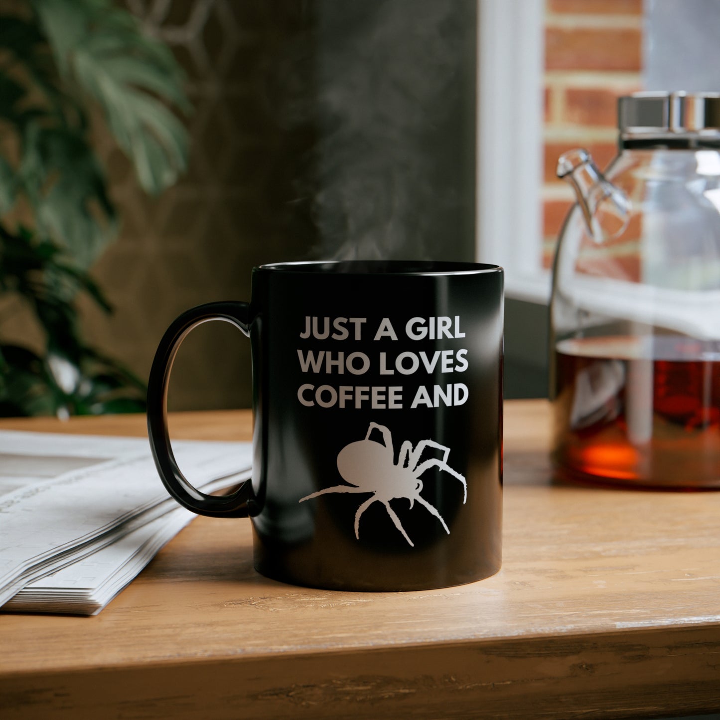A Girl Who Loves Coffee and Spiders 11 oz. Black Mug by The Dark Side of Fashion