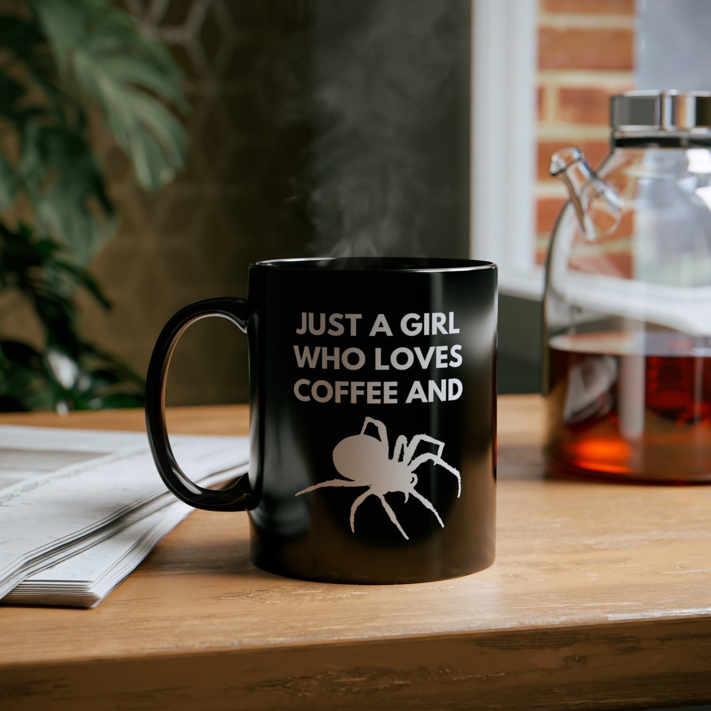 A Girl Who Loves Coffee and Spiders 11 oz. Black Mug by The Dark Side of Fashion