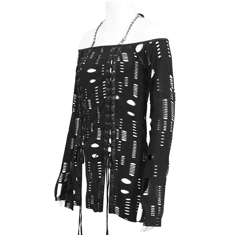 Kelly Cyber Goth Ripped Top by Devil Fashion