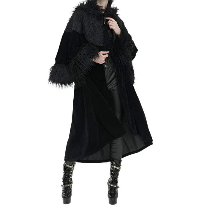 Morbid May Hooded Faux Fur Shawl Coat by Devil Fashion