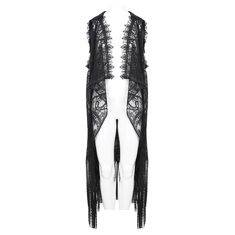 Cordelia Gothic Lace Hooded Tassle Vest by Devil Fashion