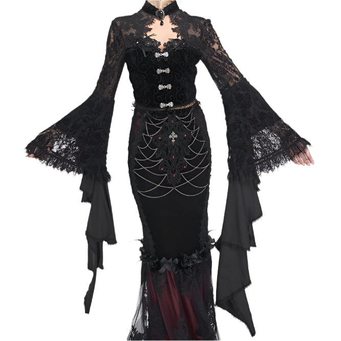 Weeping Beauty Lace Bell Sleeve Gothic Cropped Jacket Top by Eva Lady