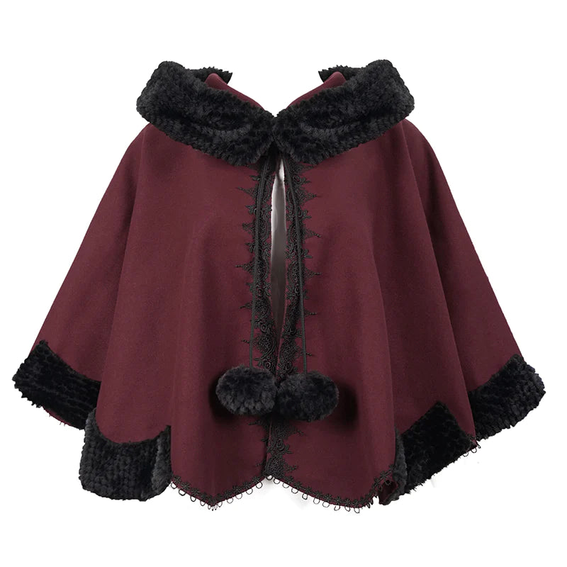 Thorns Of A Rose Gothic Black Faux Fur Shawl Cape by Devil Fashion