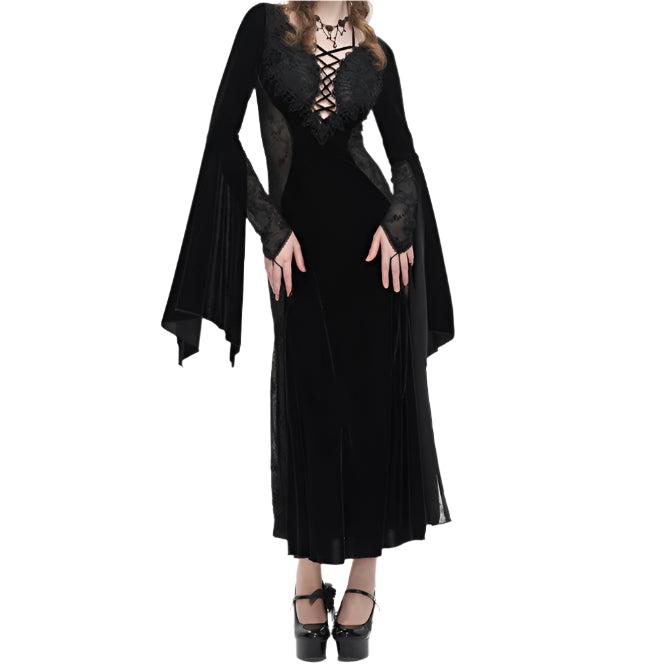 Drusilla Gothic Lace Panel Velvet Dress by Eva Lady The Dark Side of Fashion Drusilla Gothic Lace Panel Velvet Dress by Eva Lady The Dark Side of Fashion