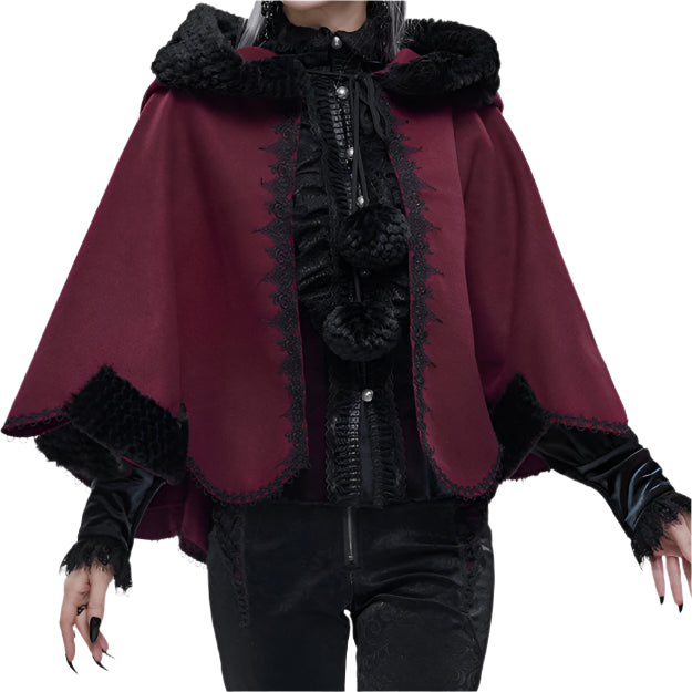 Thorns Of A Rose Gothic Black Faux Fur Shawl Cape by Devil Fashion