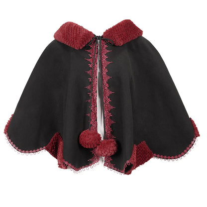 Thorns Of A Rose Gothic Red Faux Fur Shawl Cape by Devil Fashion