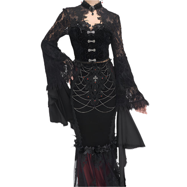 Weeping Beauty Lace Bell Sleeve Gothic Cropped Jacket Top by Eva Lady