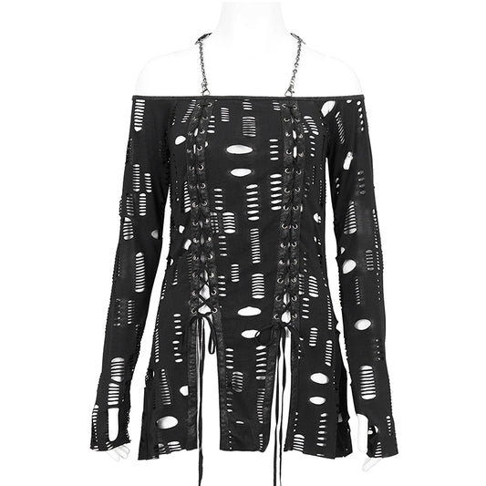 Kelly Cyber Goth Ripped Top by Devil Fashion