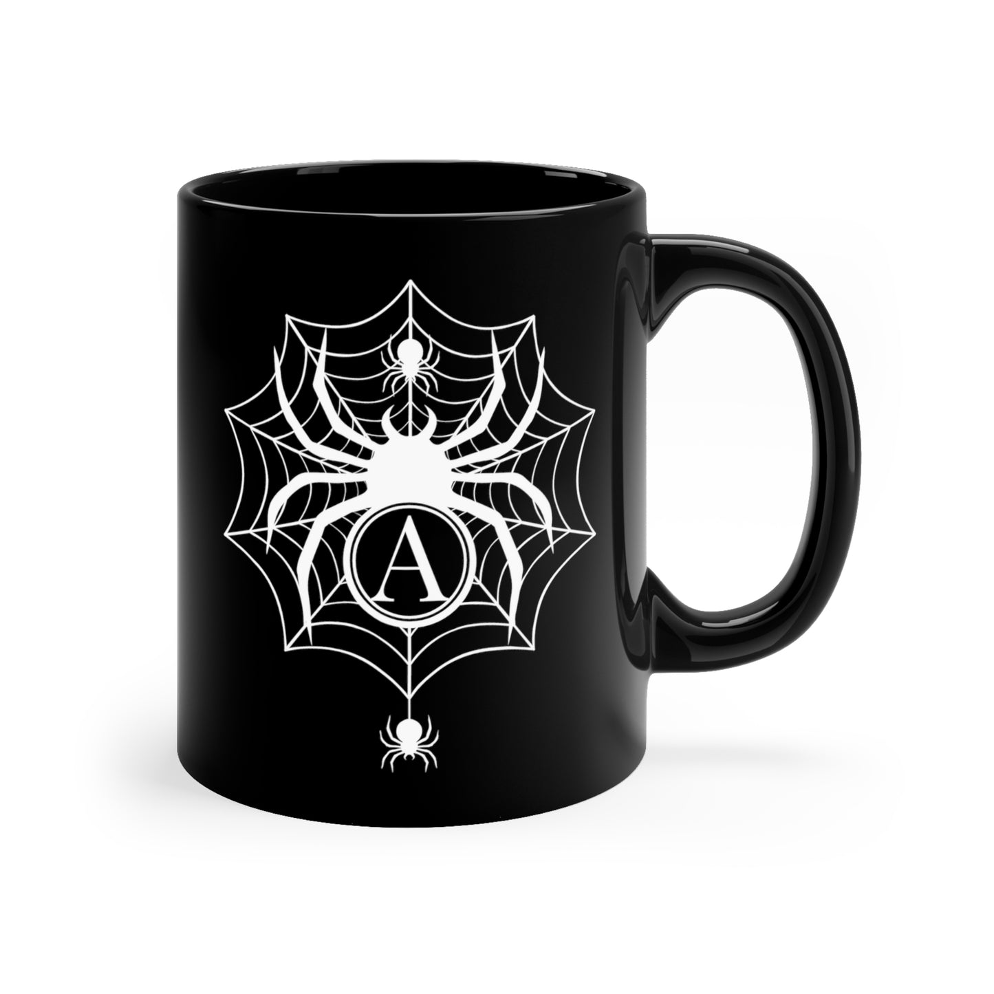 Personalized Letter Big Spiderweb 11 oz. Black Mug by The Dark Side of Fashion