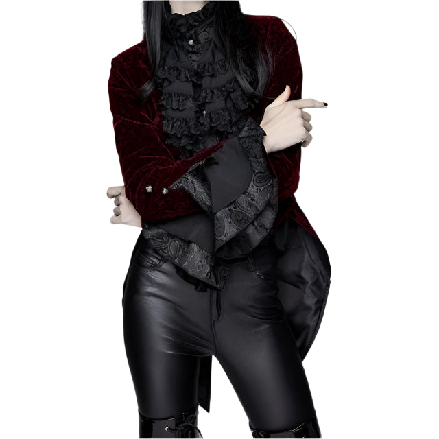 Leah Paisley Gothic Swallow Tail Red Jacket by Devil Fashion