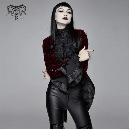Leah Paisley Gothic Swallow Tail Red Jacket by Devil Fashion