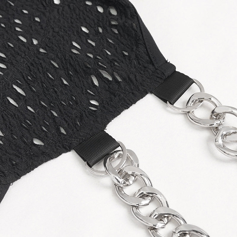 Helena Mesh Chain Strap Halter Dress by Devil Fashion
