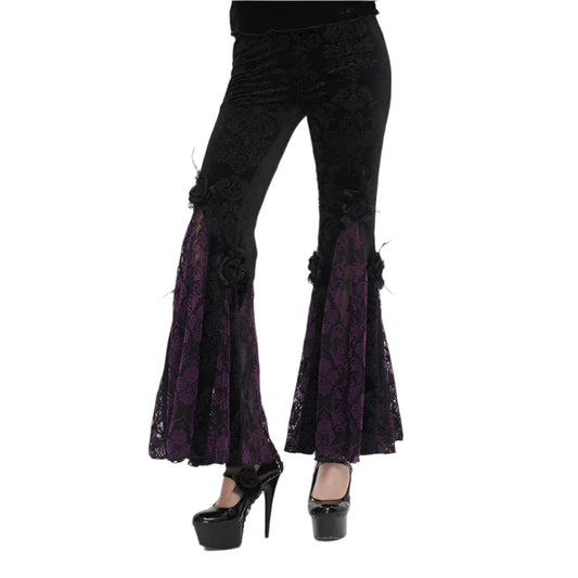 Moonlit Roses Purple Velveteen Flare Pants by Eva Lady