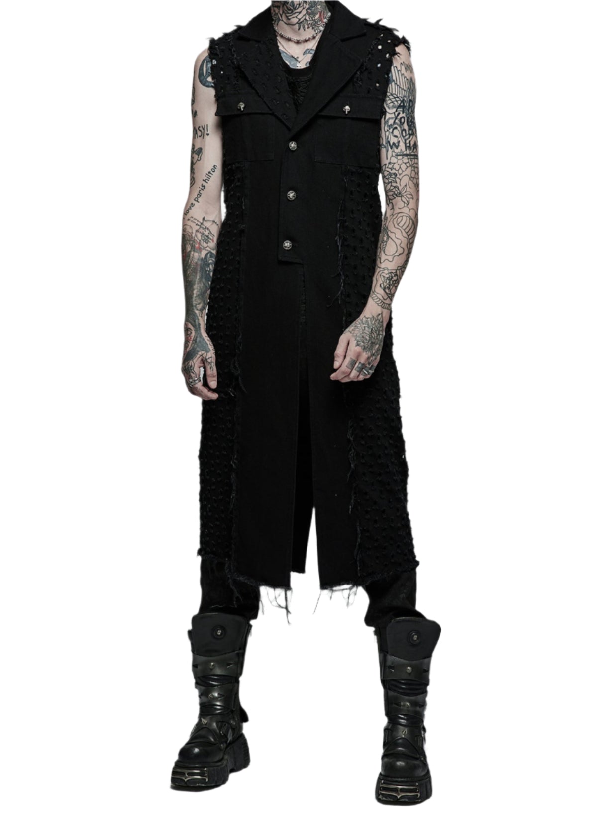 Death Metal Distressed Sleeveless Coat by Punk Rave