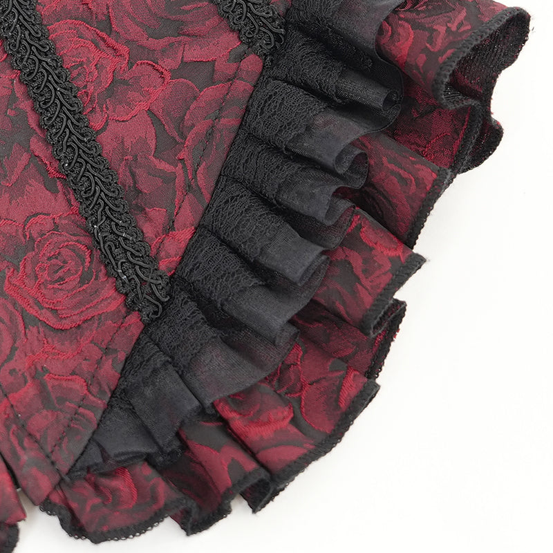 Elwin Gothic Rose Red Jacquard Corset Top by Devil Fashion