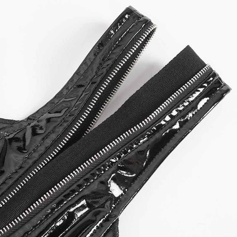 Birdie Gothic Leather Lingerie Bodysuit Top by Devil Fashion