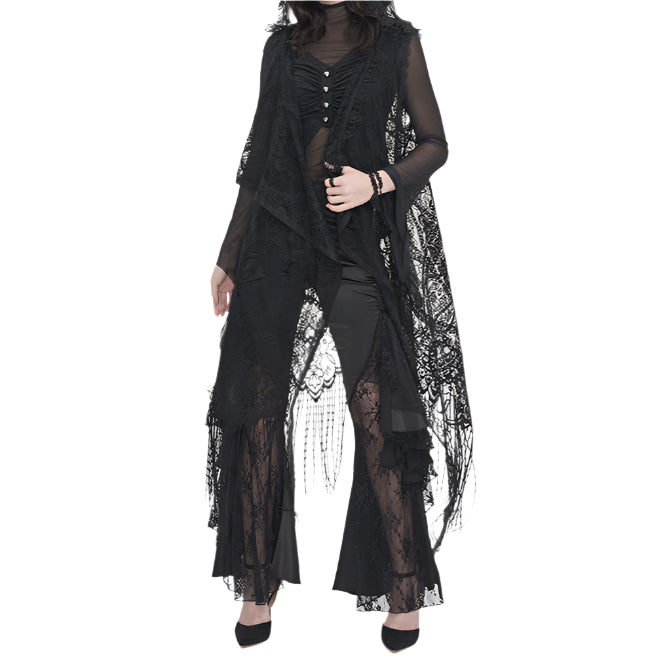 Cordelia Gothic Lace Hooded Tassle Vest by Devil Fashion