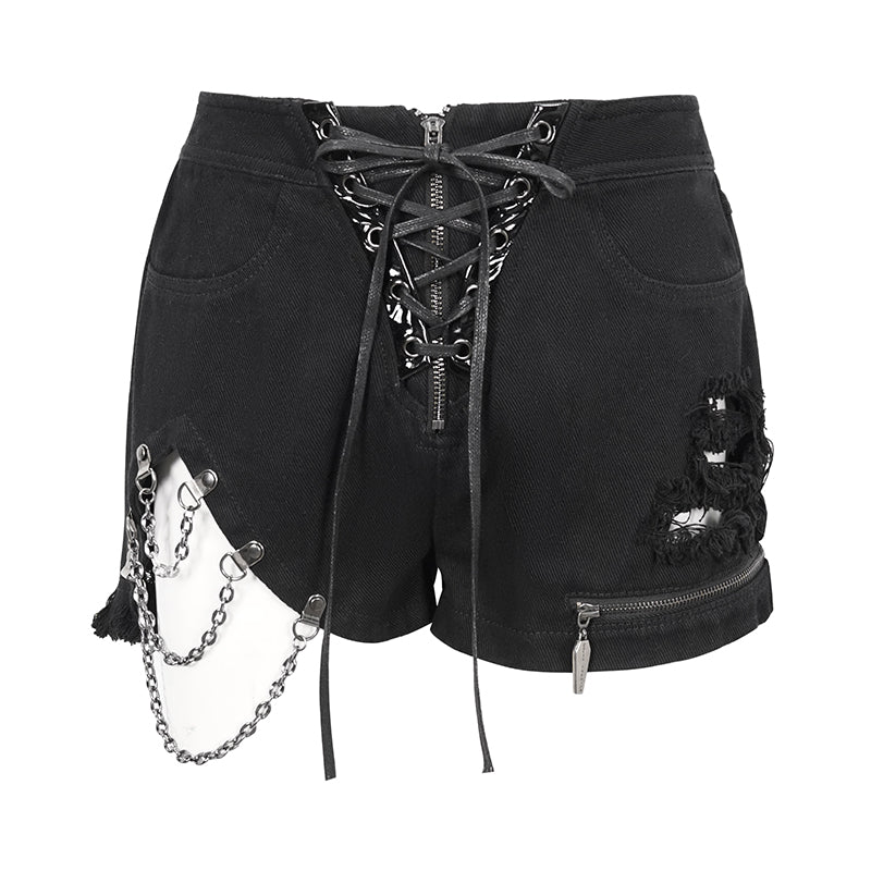 Isidora Lace Up Chain Shorts by Devil Fashion