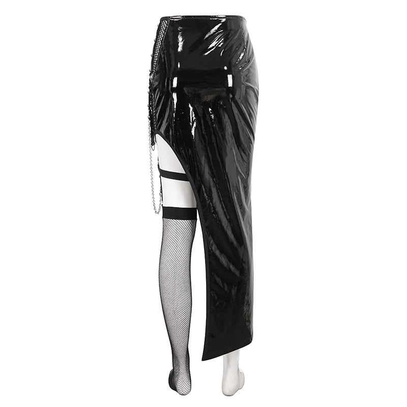 Bad Tracy Faux Leather Split Skirt by Devil Fashion