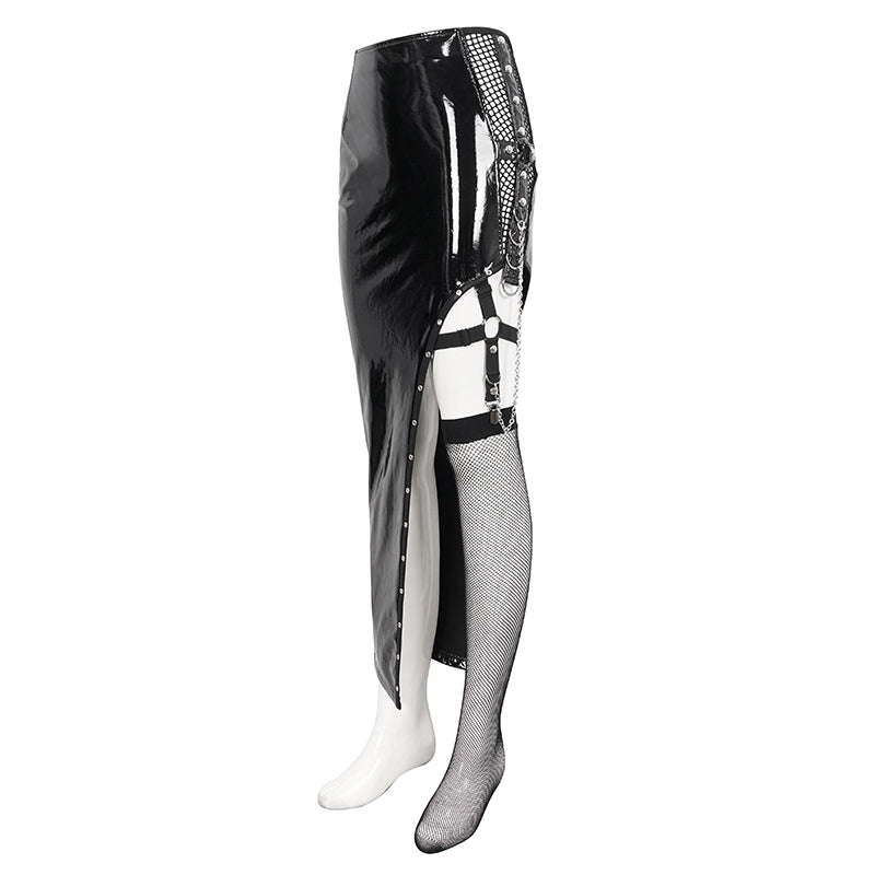 Bad Tracy Faux Leather Split Skirt by Devil Fashion