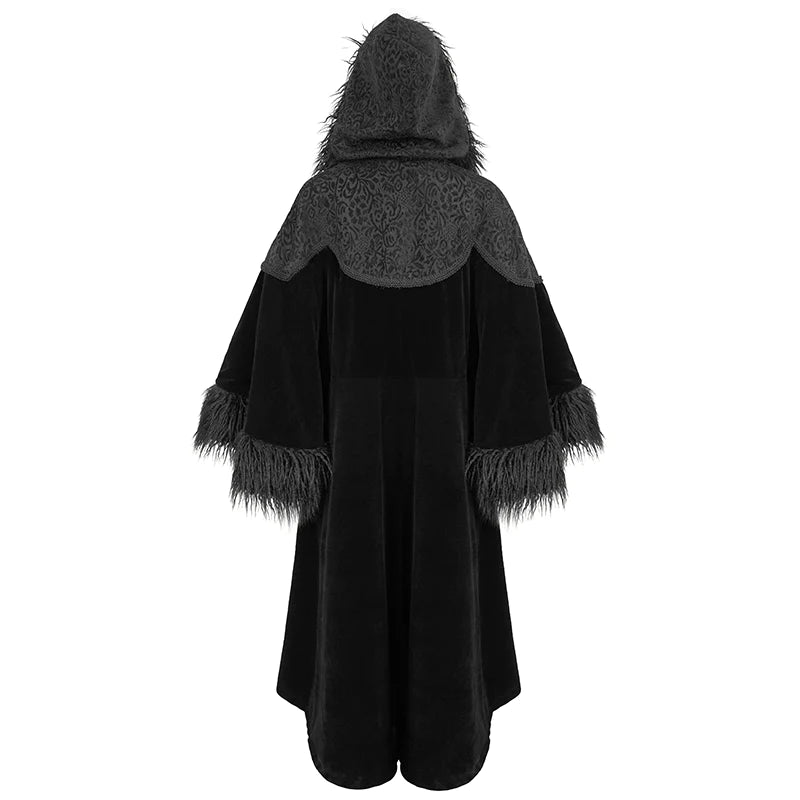 Morbid May Hooded Faux Fur Shawl Coat by Devil Fashion