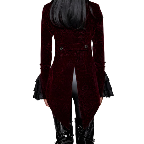 Leah Paisley Gothic Swallow Tail Red Jacket by Devil Fashion