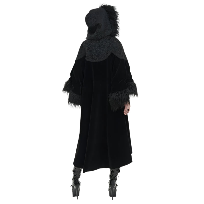 Morbid May Hooded Faux Fur Shawl Coat by Devil Fashion