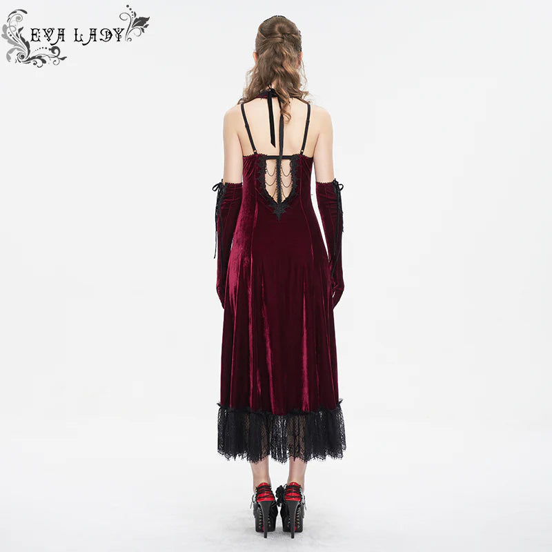 Celeste Red Gothic Velvet Halter Dress by Eva Lady