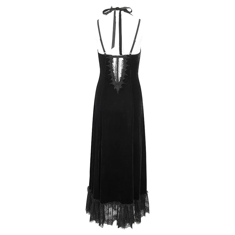 Celeste Black Gothic  Velvet Halter Dress by Eva Lady