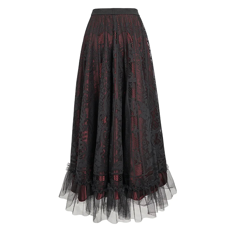 Dark Delights Gothic Lace Red Skirt by Devil Fashion