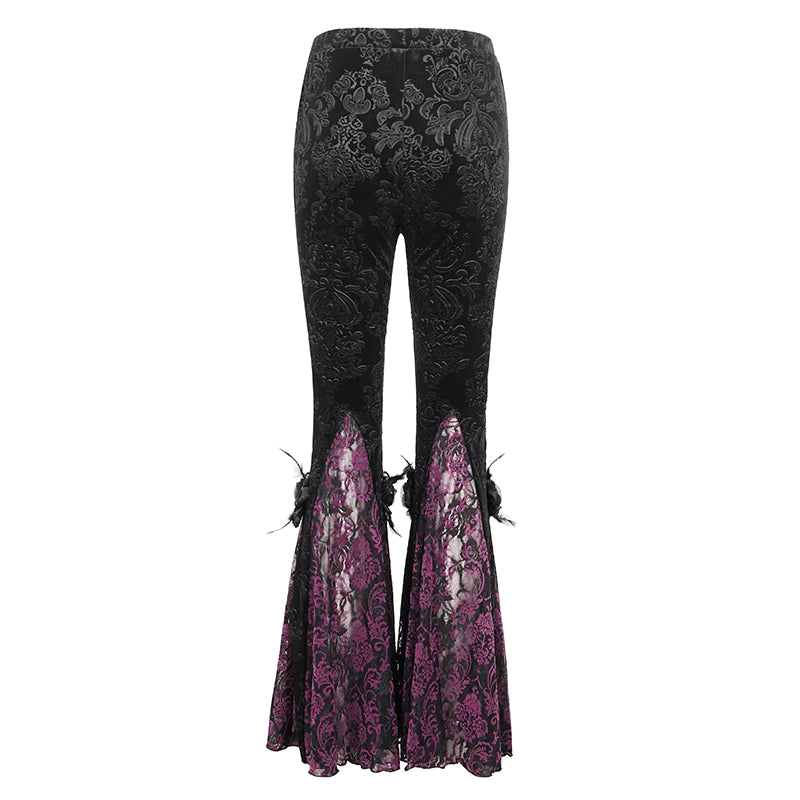 Moonlit Roses Purple Velveteen Flare Pants by Eva Lady