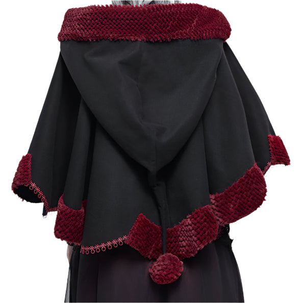 Thorns Of A Rose Gothic Red Faux Fur Shawl Cape by Devil Fashion