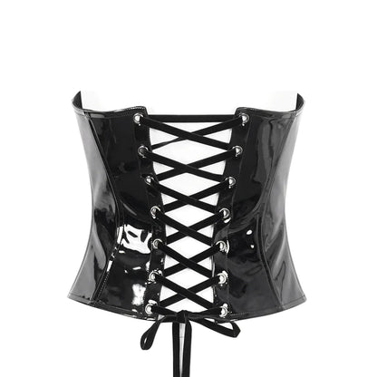 Alana Black Patent Leather Gothic Corset by Devil Fashion