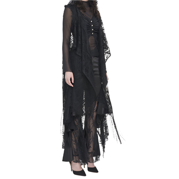 Cordelia Gothic Lace Hooded Tassle Vest by Devil Fashion