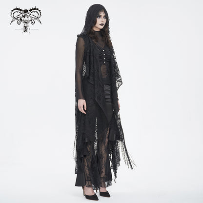 Cordelia Gothic Lace Hooded Tassle Vest by Devil Fashion
