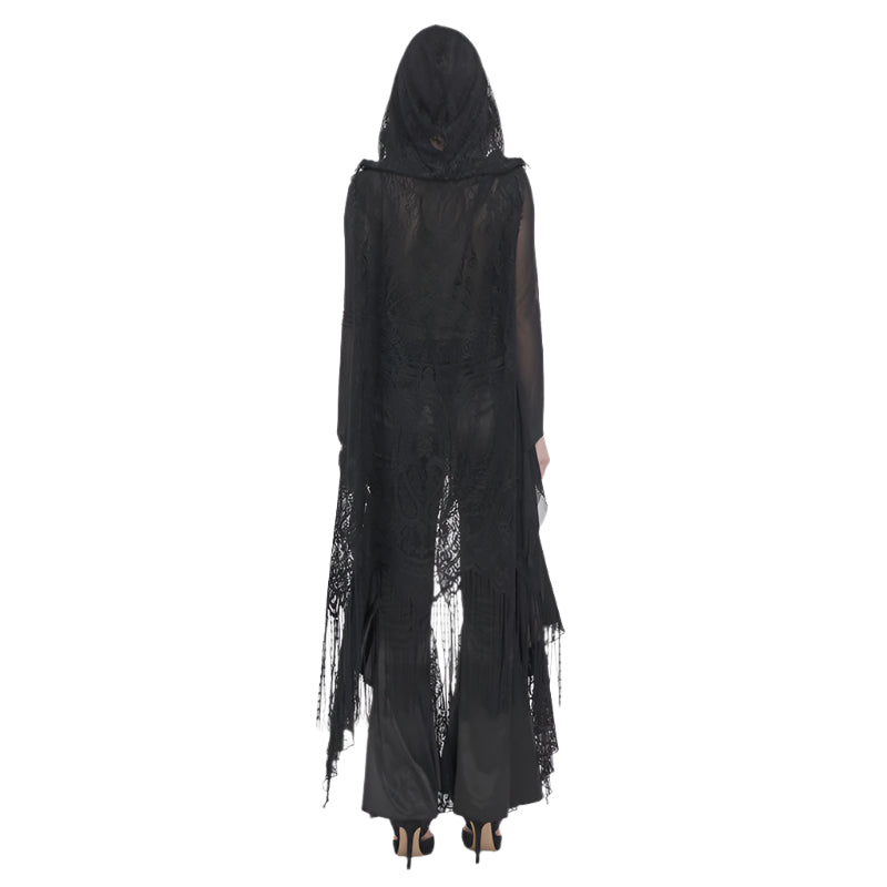 Cordelia Gothic Lace Hooded Tassle Vest by Devil Fashion