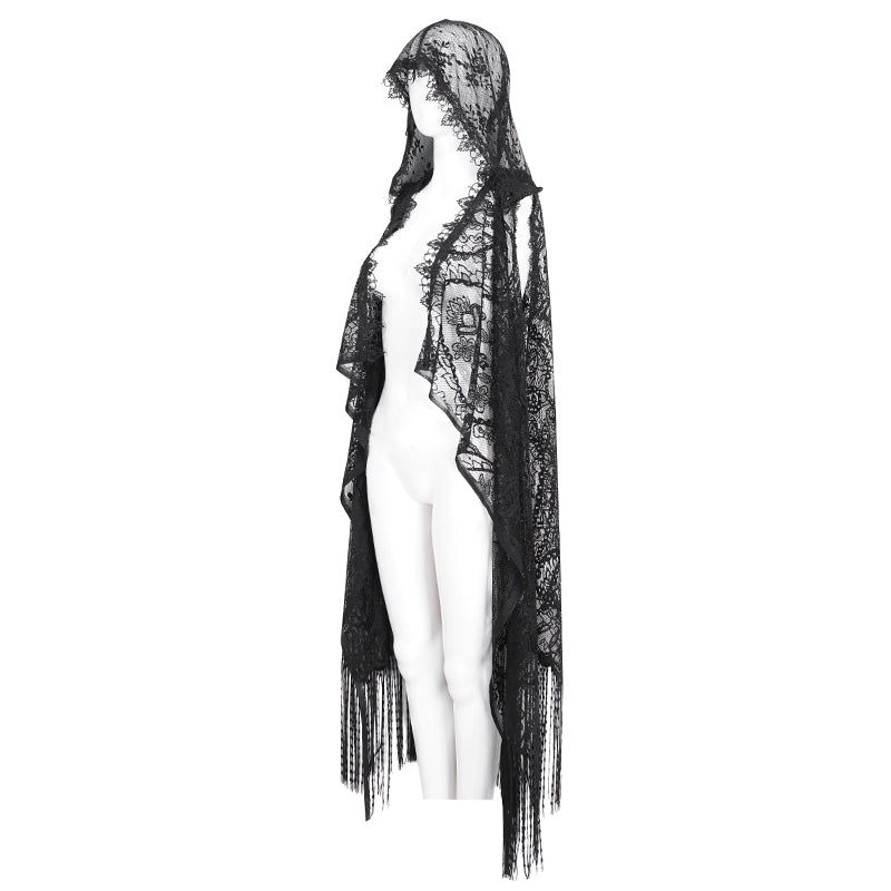 Cordelia Gothic Lace Hooded Tassle Vest by Devil Fashion
