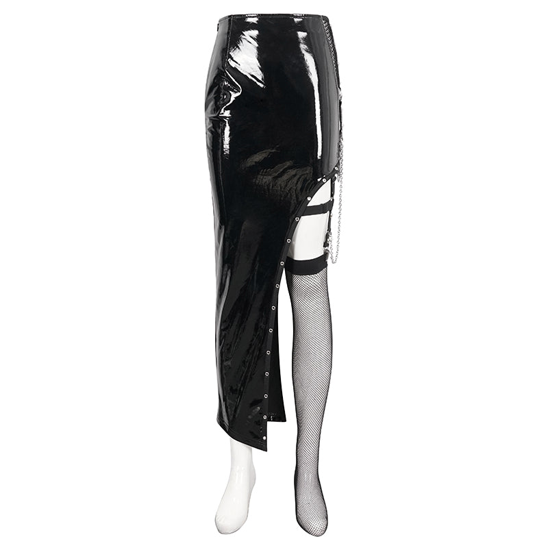 Bad Tracy Faux Leather Split Skirt by Devil Fashion