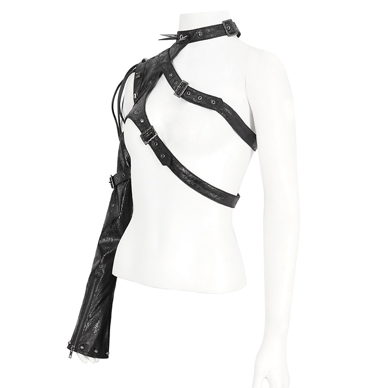 Zaria Gothic Harness Black Sleeve Top by Devil Fashion