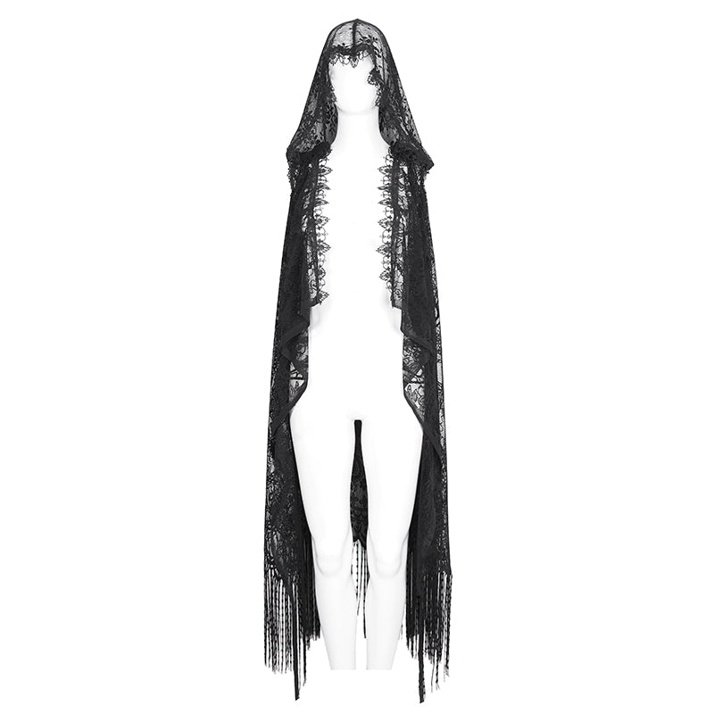 Cordelia Gothic Lace Hooded Tassle Vest by Devil Fashion