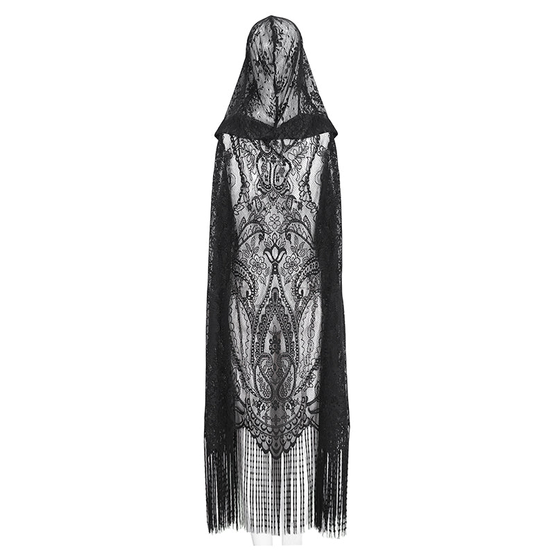 Cordelia Gothic Lace Hooded Tassle Vest by Devil Fashion