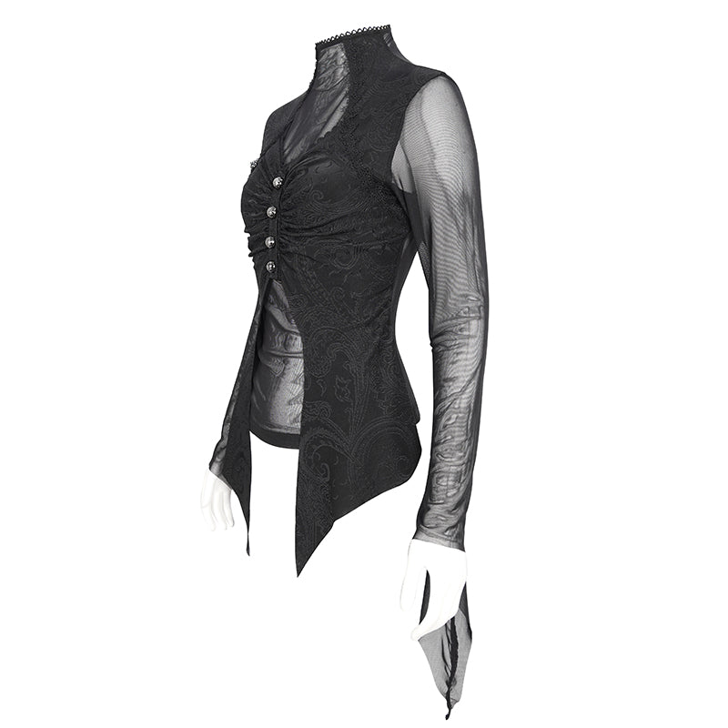 Gothic Dahlia Mesh Sleeve Top by Devil Fashion