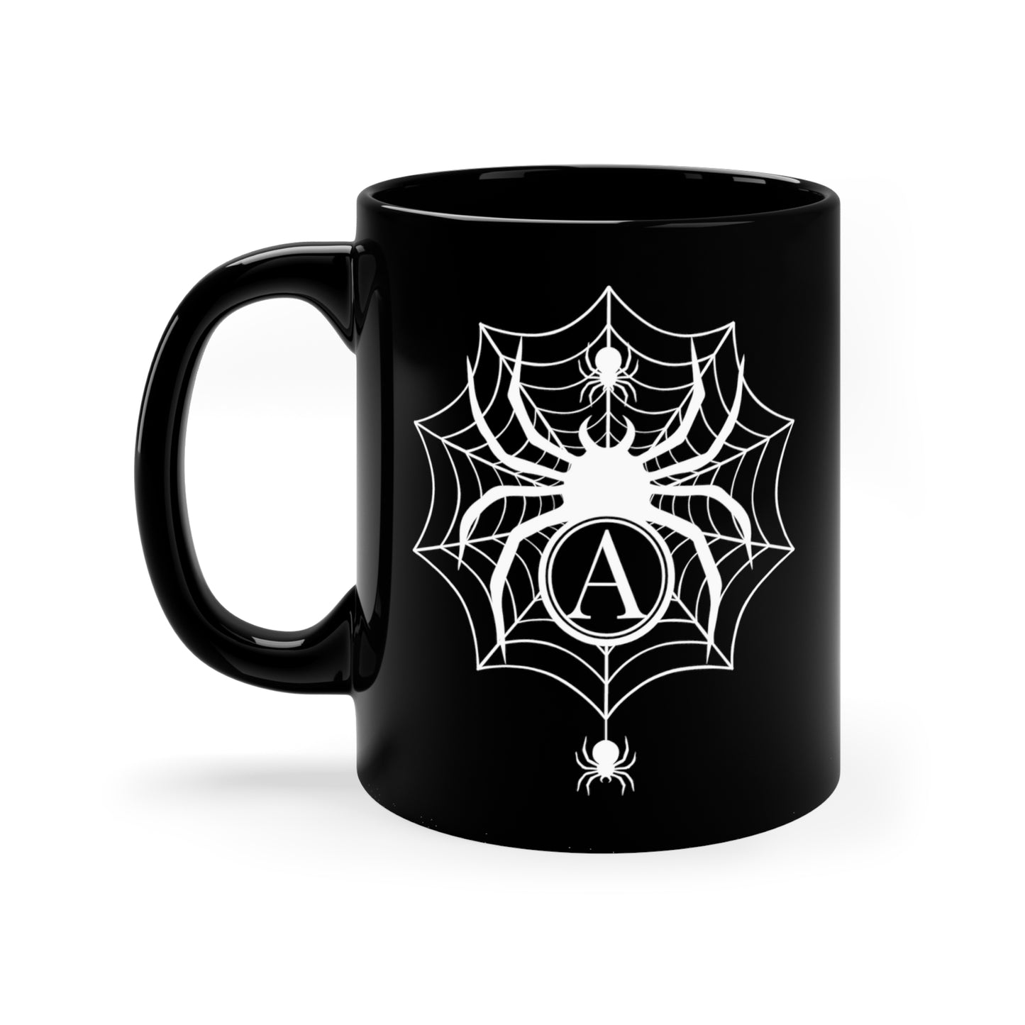 Personalized Letter Big Spiderweb 11 oz. Black Mug by The Dark Side of Fashion