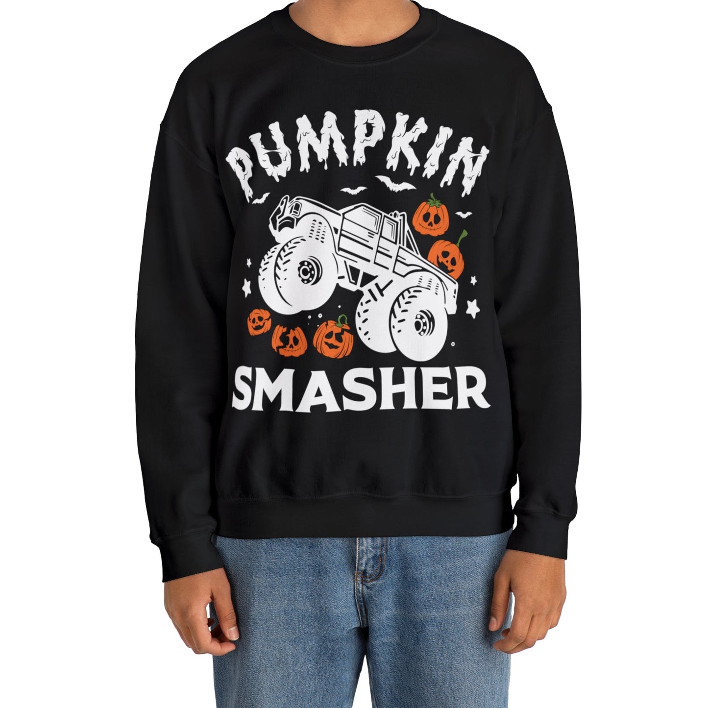 Pumpkin Smasher Monster Truck Crewneck Sweatshirt Top by The Dark Side of Fashion